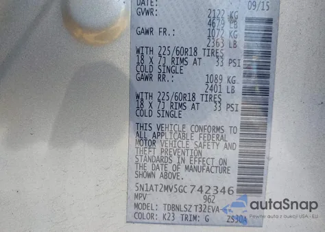 2016 Nissan Rogue Sl из США, поврежденный, VIN 5N1AT2MV5GC742346